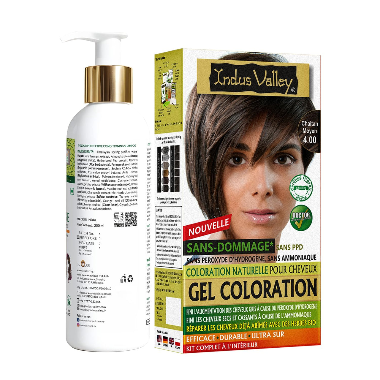INDUS VALLEY Hair Color Trial Pack | Medium Brown With Colour Protection Shampoo (200 ml)