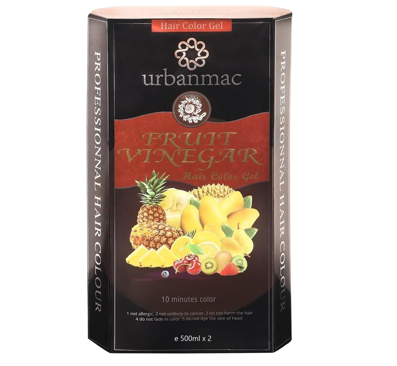 URBANMAC Fruit Vinegar Gel Hair Color Natural Hair Color Dye for Black Hair Dye(500ml x 2) - Black