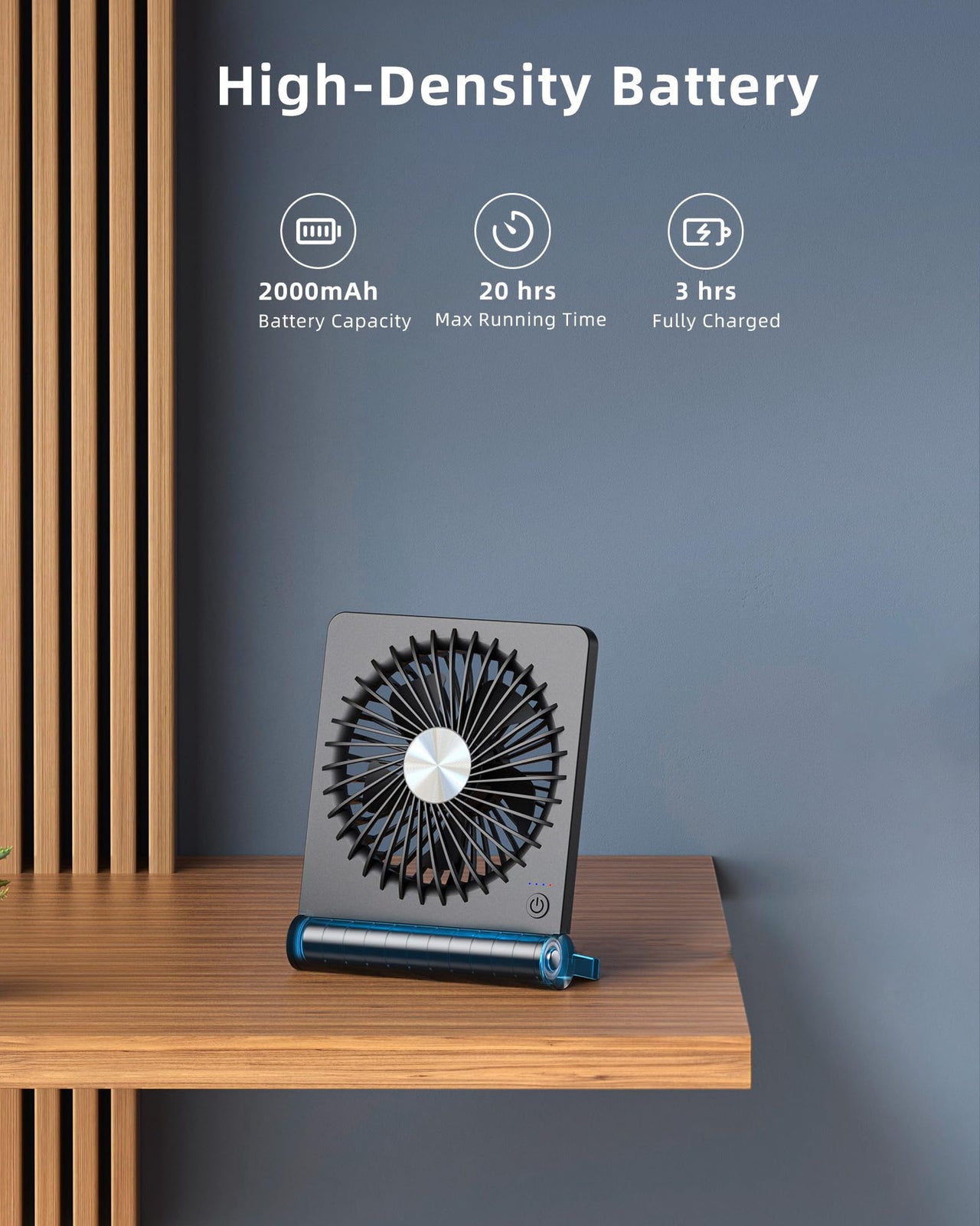 Koonie Portable Desk Fan, 3.5-20hrs Battery Operated Small USB Fan with Ultra Quiet 220 Tilt Folding, Rechargeable Personal Fan with 3 Speeds Strong Wind for Home Office Desktop, Black