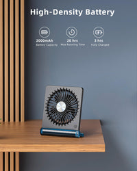 Koonie Portable Desk Fan, 3.5-20hrs Battery Operated Small USB Fan with Ultra Quiet 220 Tilt Folding, Rechargeable Personal Fan with 3 Speeds Strong Wind for Home Office Desktop, Black