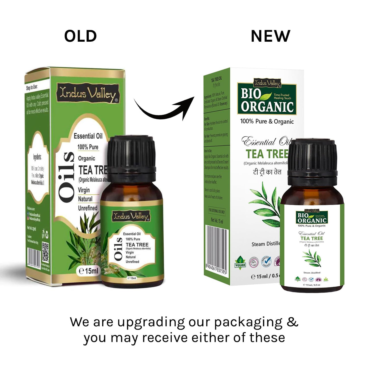 Indus Valley 100% Pure Natural & Organic, Undiluted Tea Tree Essential Oil with Therapeutic Grade & Glass Dropper for Skin, Hair Care -15ml