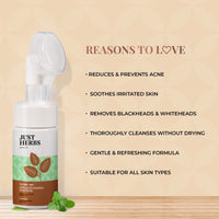 Just Herbs Anti Acne Foaming Face Wash Men Women With Tea Tree and Mint for Oil Control, Glowing Skin Brush - 100ml & Just Herbs Skin-Rejuvenating Ayurvedic Face Wash Cleanser - 100 ML Combo