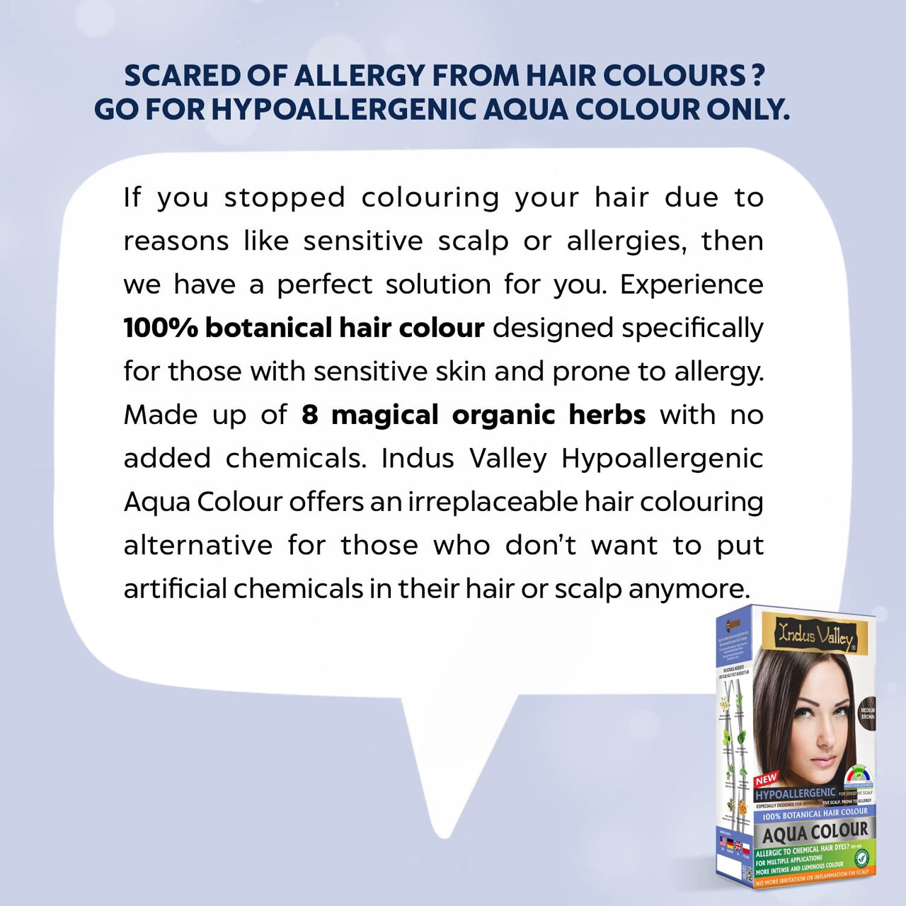 INDUS VALLEY Hypo Allergic Aqua Colour 100% Botanical Hair Colour Medium Brown-(30ml + 200g)