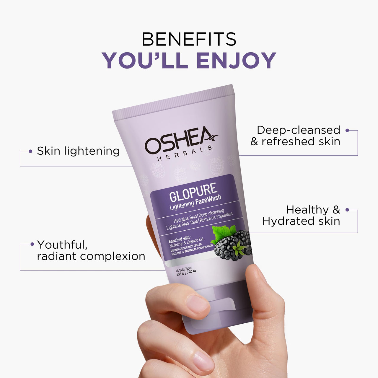 Oshea Herbals Glopure Lightening Face Wash- Hydrates Skin | Deep Cleansing | Lightens Skin | Tone & Removes Impurities 150 Gram (Pack of 2)
