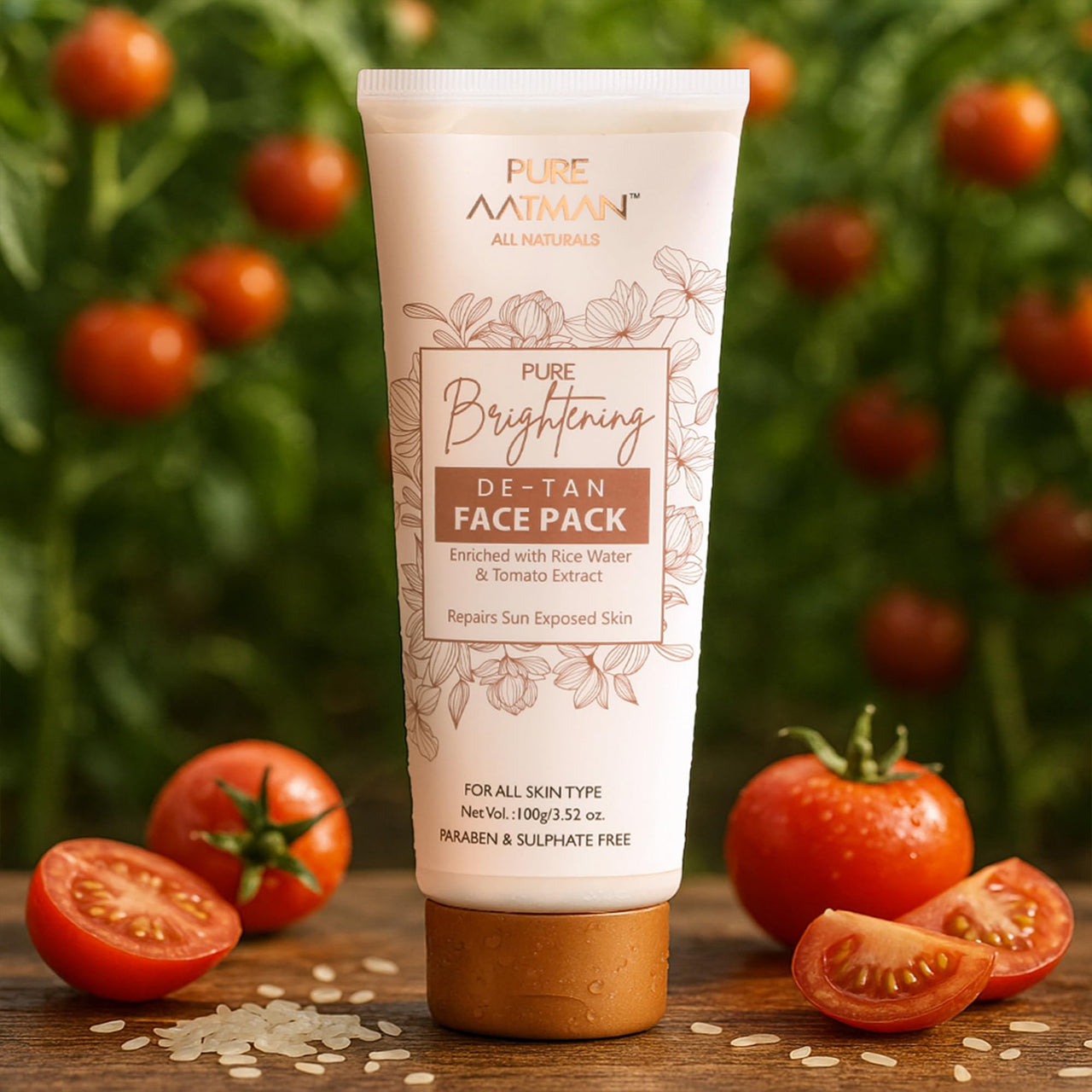 Pure Aatman Effective De-Tan Face Pack with Rice Water & Tomato Extract | Removes Tan, Blemishes & Blackheads in every use | Skin Renewal, Deep Cleansing Nourishment