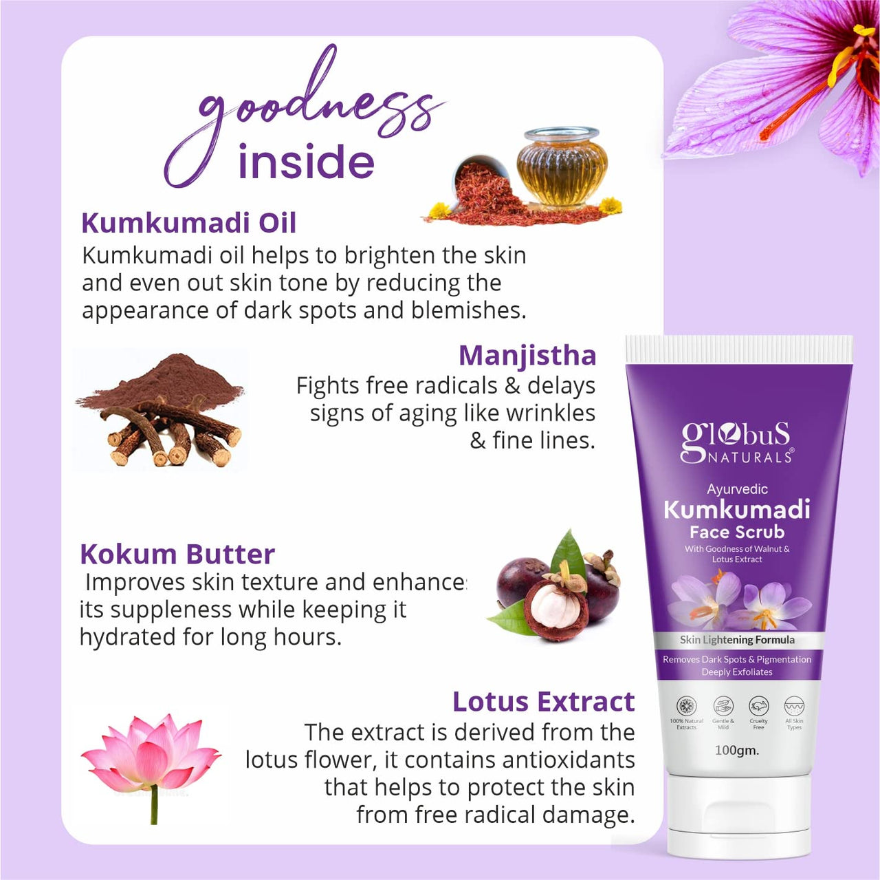 Globus Naturals Kumkumadi Skin Lightening Face Care Combo, Set of 2, Face Cream & Face Serum