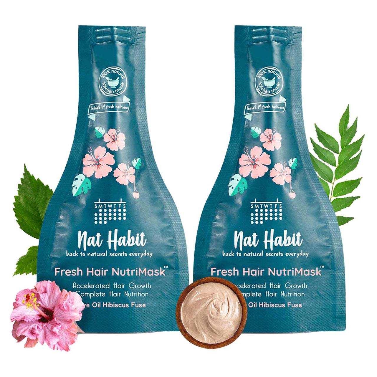 Nat Habit Five Oil Hibiscus NutriMask-Hair Mask For all Hair & Scalp Types (Pack of 2 x 40 gm) and Nat Habit Henna Paste, 100% Natural Rajasthani Henna - (Pack of 4 x 220g)