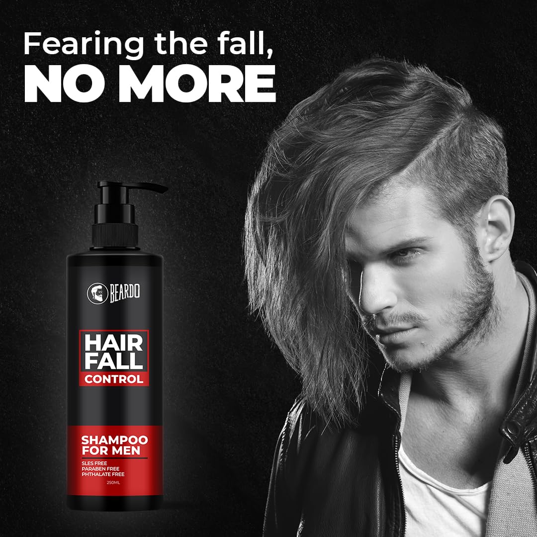 Beardo Hair Fall Control Shampoo For Men, 250 ml | Shampoo For Men With The Goodness Of Amla, Rosemary Oil, Aloe Vera and Brahmi | Strong Hair Shampoo
