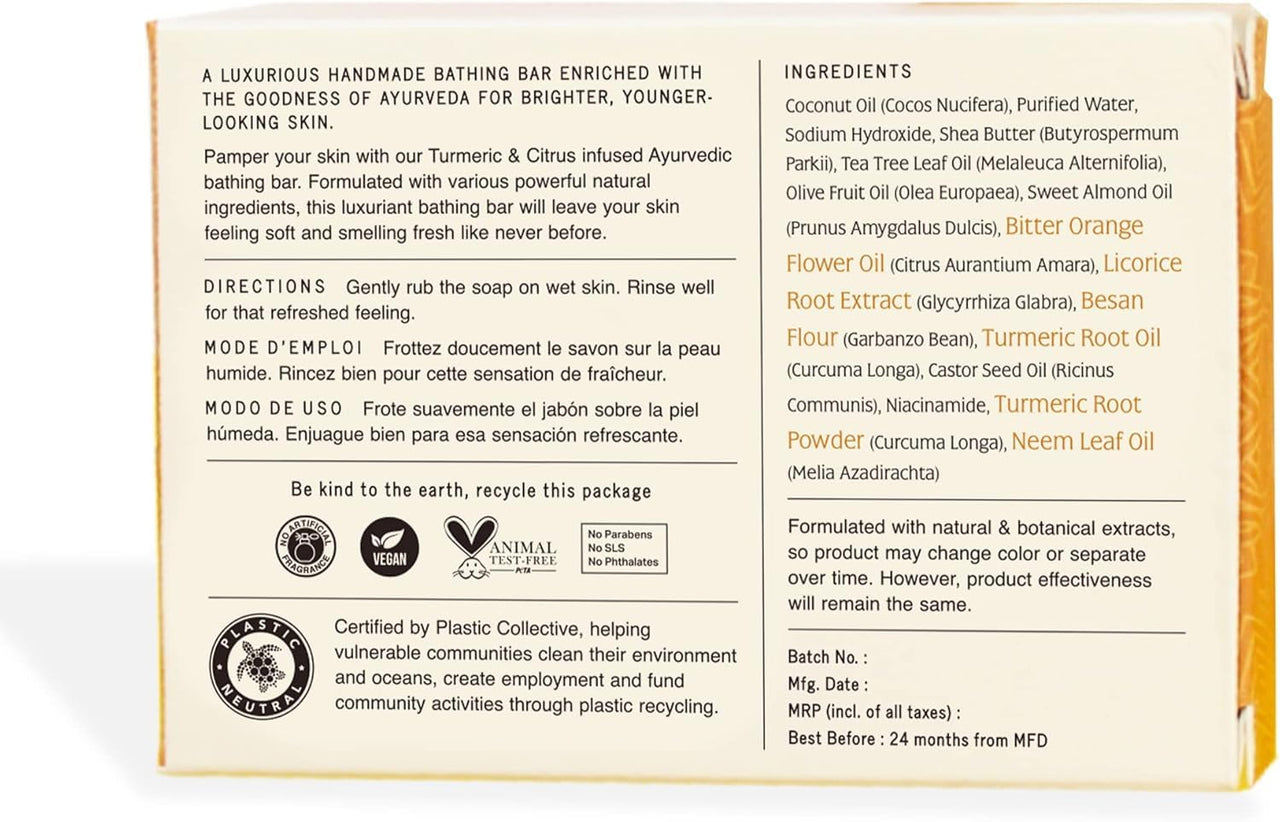 Nourish Mantra turmeric & citrus handmade bathing soap/made with natural & organic ingredients/for men & women/suits all skin types (125 gm)