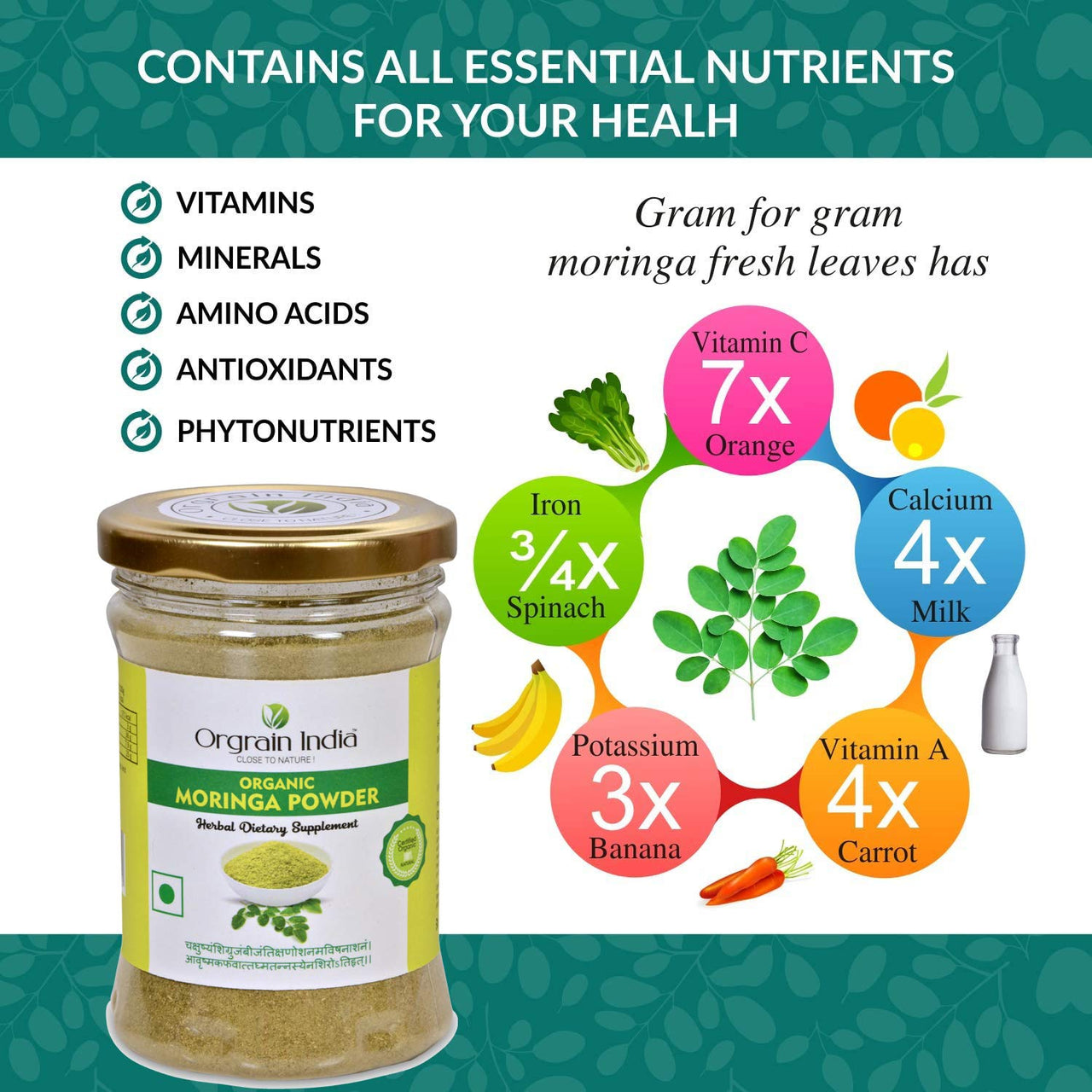 Orgrain India Organic Moringa Powder 200g (Pack Of 2 * 100g)