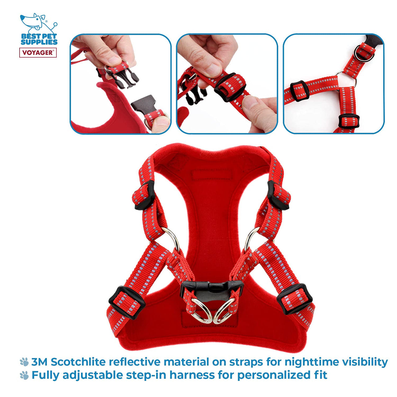 Best Pet Supplies Voyager Adjustable Dog Harness with Reflective Stripes for Walking, Jogging, Heavy-Duty Full Body No Pull Vest with Leash D-Ring, Breathable All-Weather - Harness (Red), L Harness (Red) L (Chest: 20 - 25")