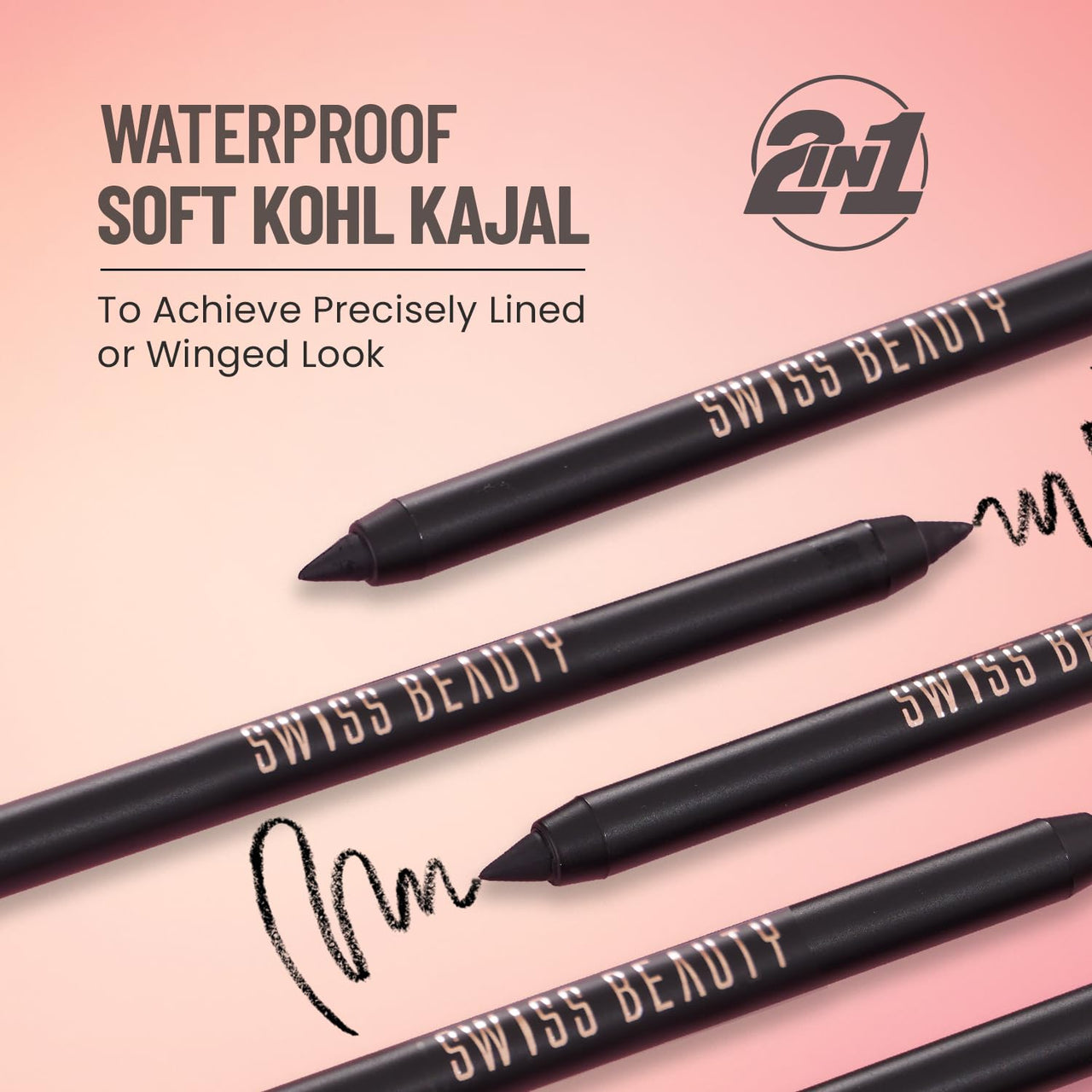 Swiss Beauty Soft Kohl Kajal | Waterproof & Smudge-Proof | Long-Lasting | One Stroke Application | 5gm
