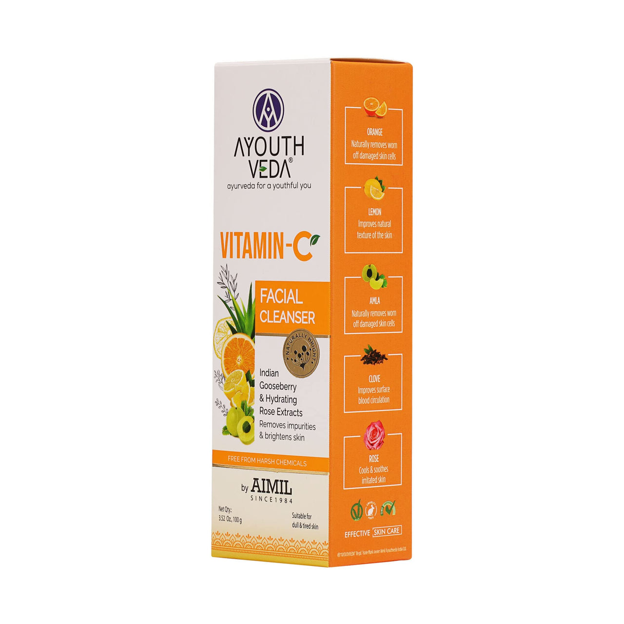 Ayouthveda Vitamin-C Facial Cleanser with Indian Gooseberry, Lemon, Orange & Hibiscus Extracts | Gently Exfoliates, Promotes Collagen & Brightens Skin | Suitable for All Skin Types | 100g