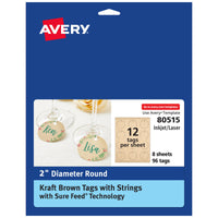 Avery Kraft Brown Round Tags with Sure Feed Technology, 2