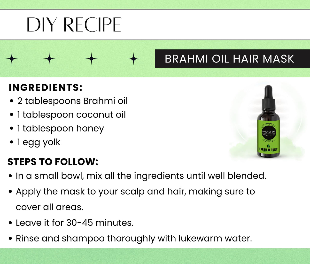 Earth N Pure Brahmi Oil for Hair, Cold Pressed, Natural and Therapeutic Grade - 30 ML