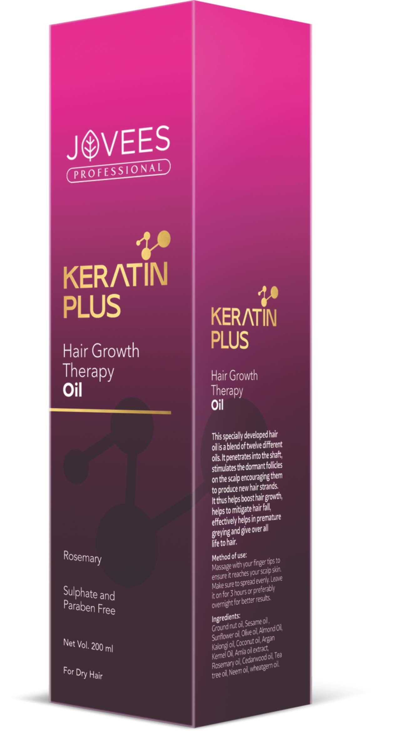 Jovees Professional Keratin Plus Hair Growth Therapy Oil, Rosemary, All Hair Types, 200ml