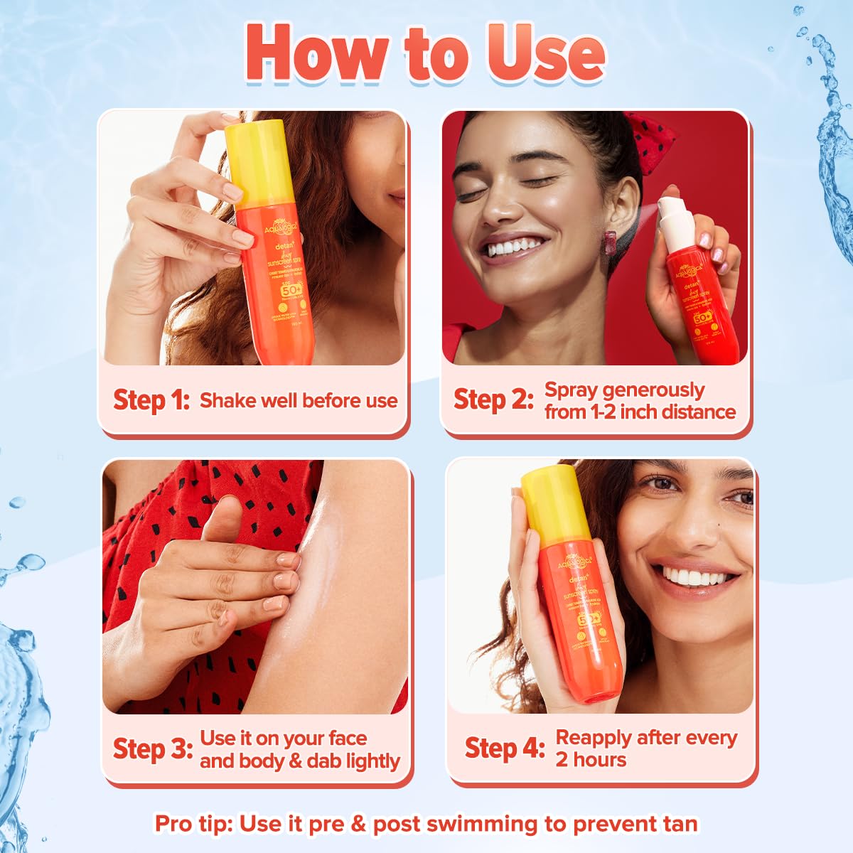 Aqualogica Detan+ Dewy Sunscreen Spray For All Skin Types | Mess-Free Application I Hydrating & Sweat Resistant I Water-Light Texture | SPF 50+ PA++++ | For Men & Women | 100 ml