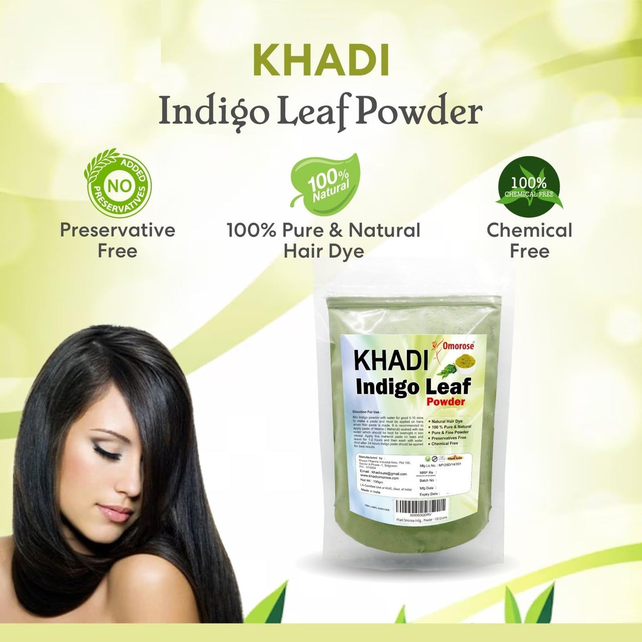 Khadi Omorose Indigo Leaf Powder For Hair (100 Grams) | (Pack of 2) | Total 200 Grams