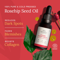 Juicy Chemistry Organic Rosehip Oil for Skin, Face & Hair 30 ml | Cold Pressed & Therapeutic Grade Carrier Oil for Face Massage, Makeup Prep, Scars, Cuticles, Stretch Marks, Fine Lines & Wrinkles