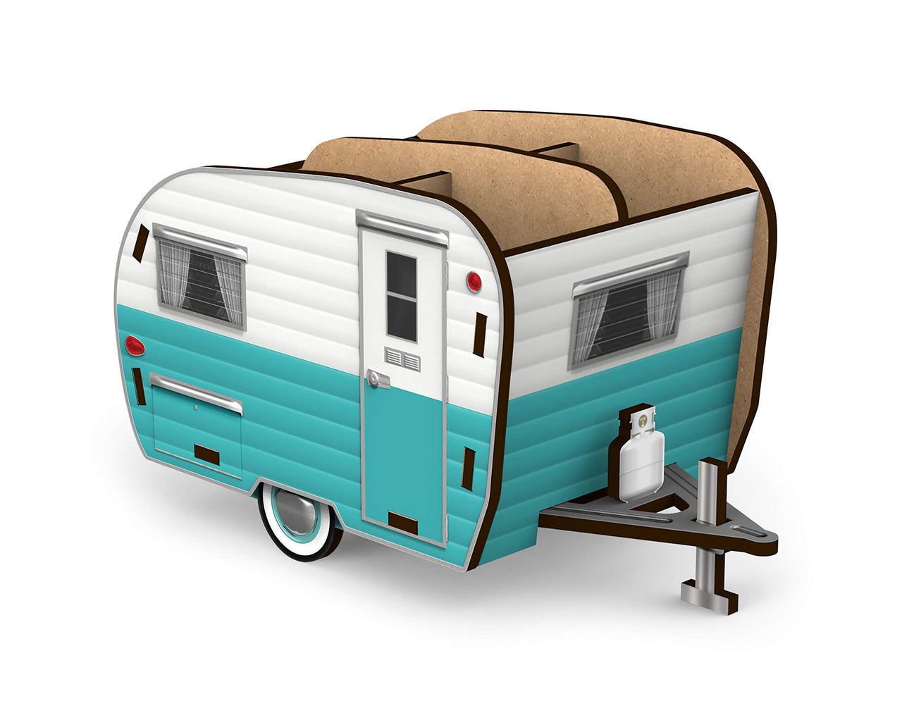 HAPPY CAMPER Vintage Camper Pencil Holder, White and Blue, Retro Desk Organizer- Great Gift for Coworkers and Travel Enthusiasts - Functional Desk & Cubicle Accessory Happy Camper