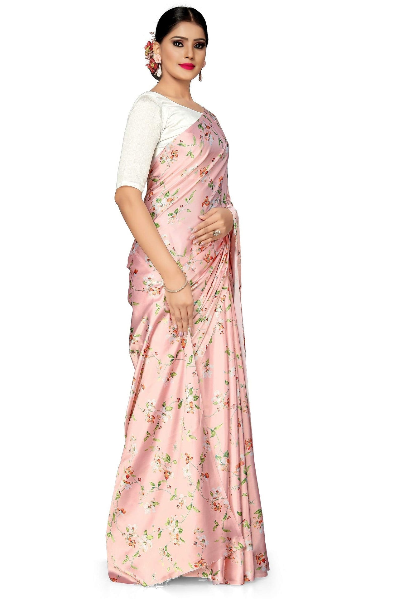 FABIAN FASHION Women's  Japan Satin Saree With Blouse Piece