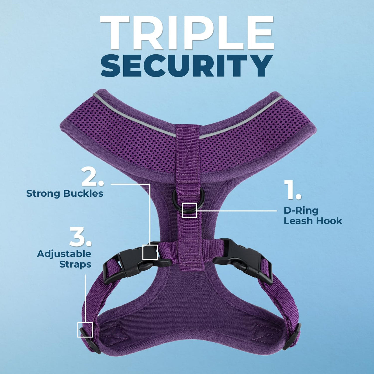 Aerolite No Pull Mesh Dog Harness with Lightweight, Soft, Breathable Chest Coverage, Reflective Stitching, and Adjustable Straps for Walking, Running, Training, Heavy Duty and Durable - Purple, L