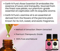 Earth N Pure Jasmine Essential Oil and Rose Essential Oil Pack of 2-15ml for Aromatherapy, Skincare and Home Fragrances