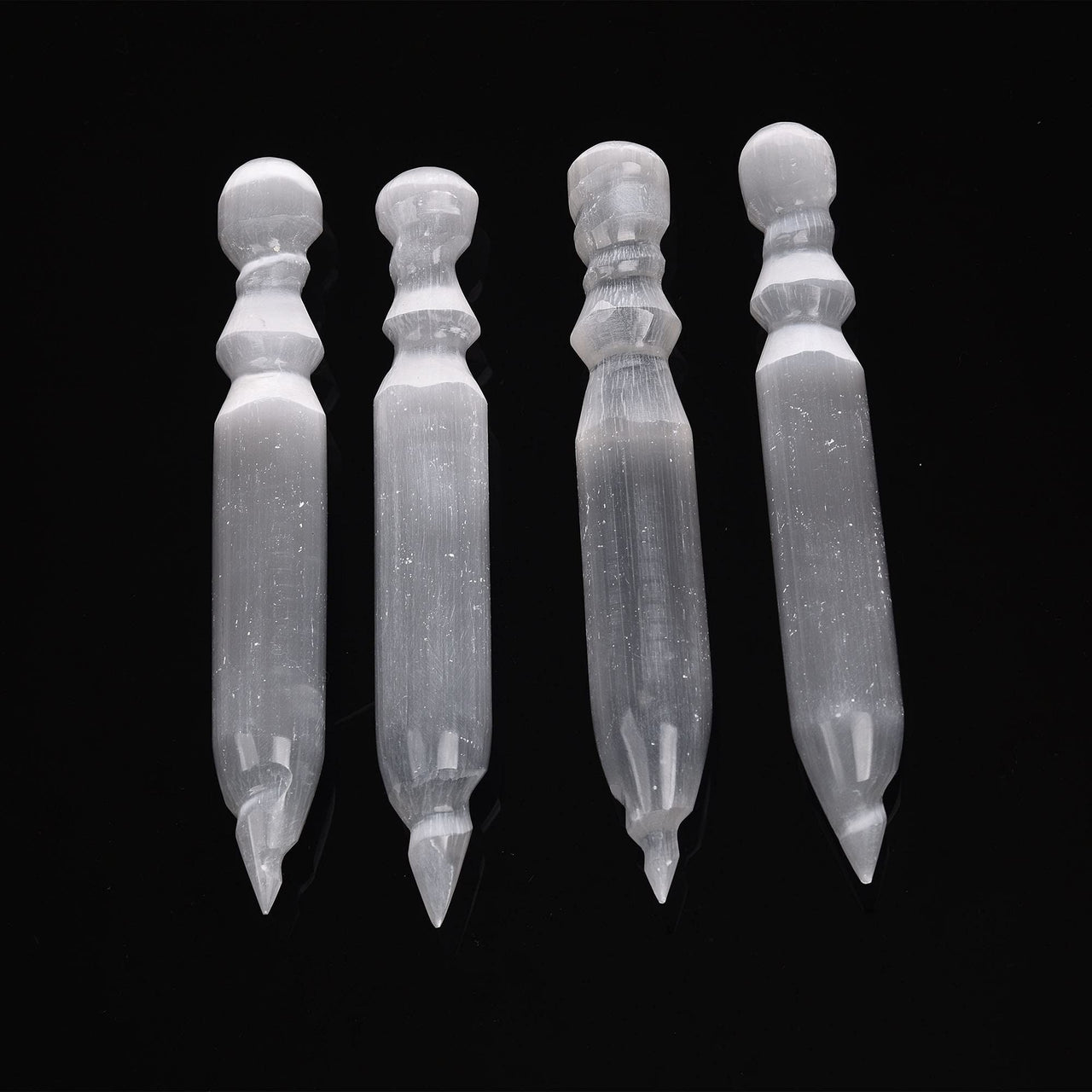 JIC Gem 4 Pcs Selenite Wand 6 Inch Natural Spiral Selenite Sticks Crystal Point for Reiki, Healing, Meditation, Chakra, Positive Energy B-spiral4 Wand 6"