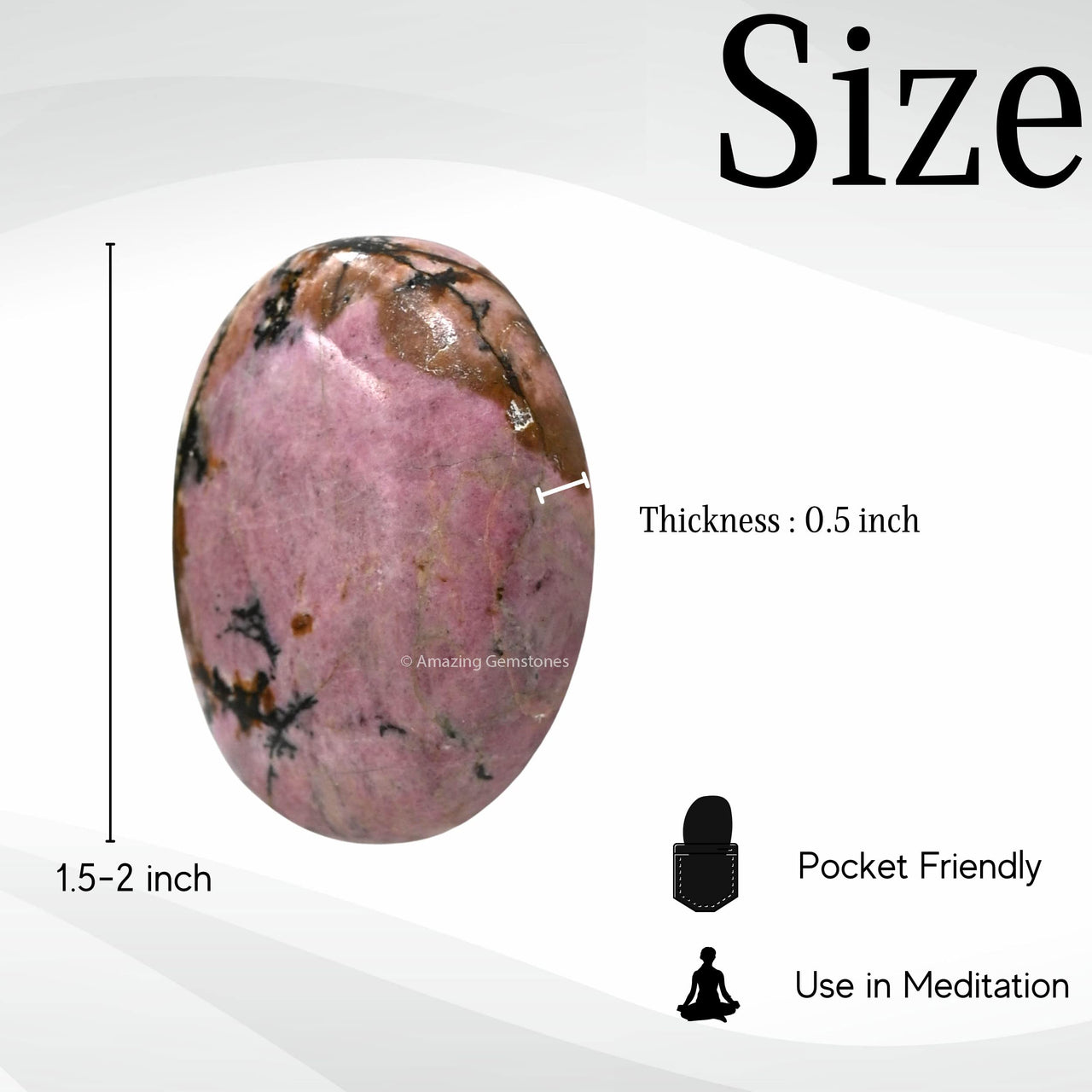 Rhodonite Palm Stone - Hot Massage Worry Stone for Natural Body Chakra Balancing, Reiki Healing and Crystal Grid Rhodonite
