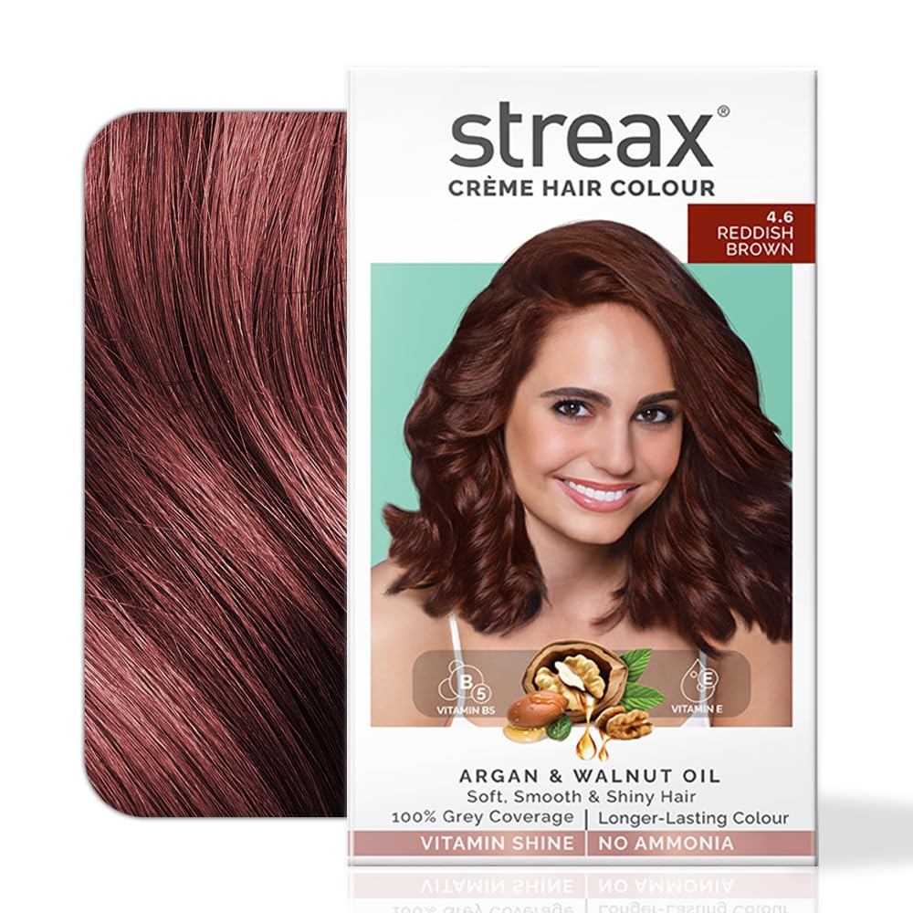 Streax Crème Permanent Hair Colour - 4.6 Reddish Brown Hair Colour- 120 ml, 100% Grey coverage, Ammonia Free Hair Color, Long Lasting Hair colour for women