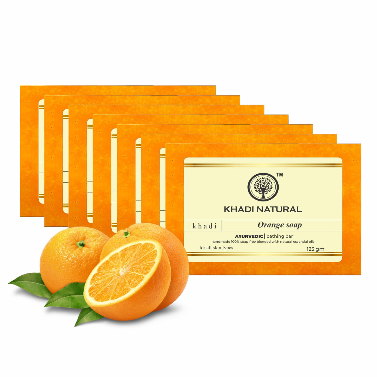 Khadi Natural Herbal Orange Handmade Soap, 125 g |Herbal Bathing Soap for Glowing Skin | Natural Soap with Essential Oils | Gently exfoliates skin | Suitable for All Skin Types| (Orange, Pack 7)