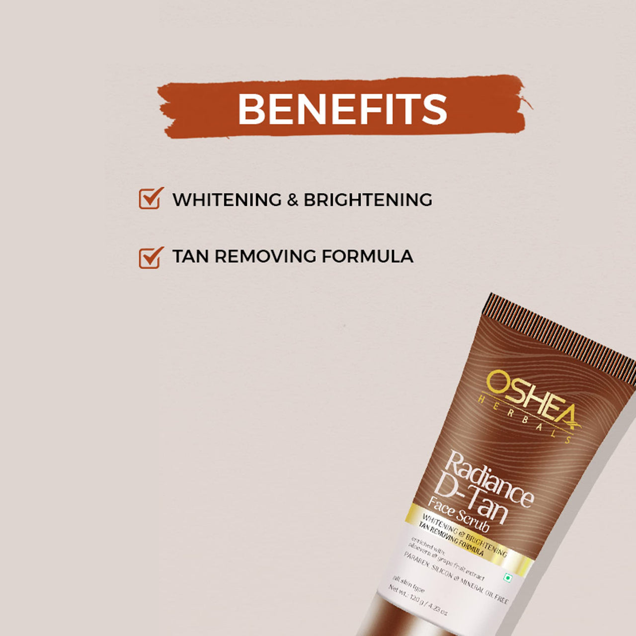 Oshea Herbals Radiance D Tan Face Scrub for All Skin Types | Tan Removal with Brigthening Formula | Enriched with Aleovera & Grape Fruit Extracts 120 g