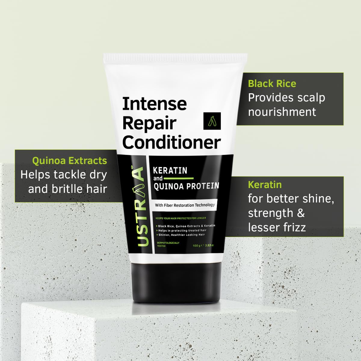 Ustraa Intense Repair Conditioner - 100 g - Set of 2 | Fiber Restoration Technology | Helps Protect & Restore Hair Bonds | with Black Rice, Quinoa Extracts & Keratin | No SLS, No Paraben