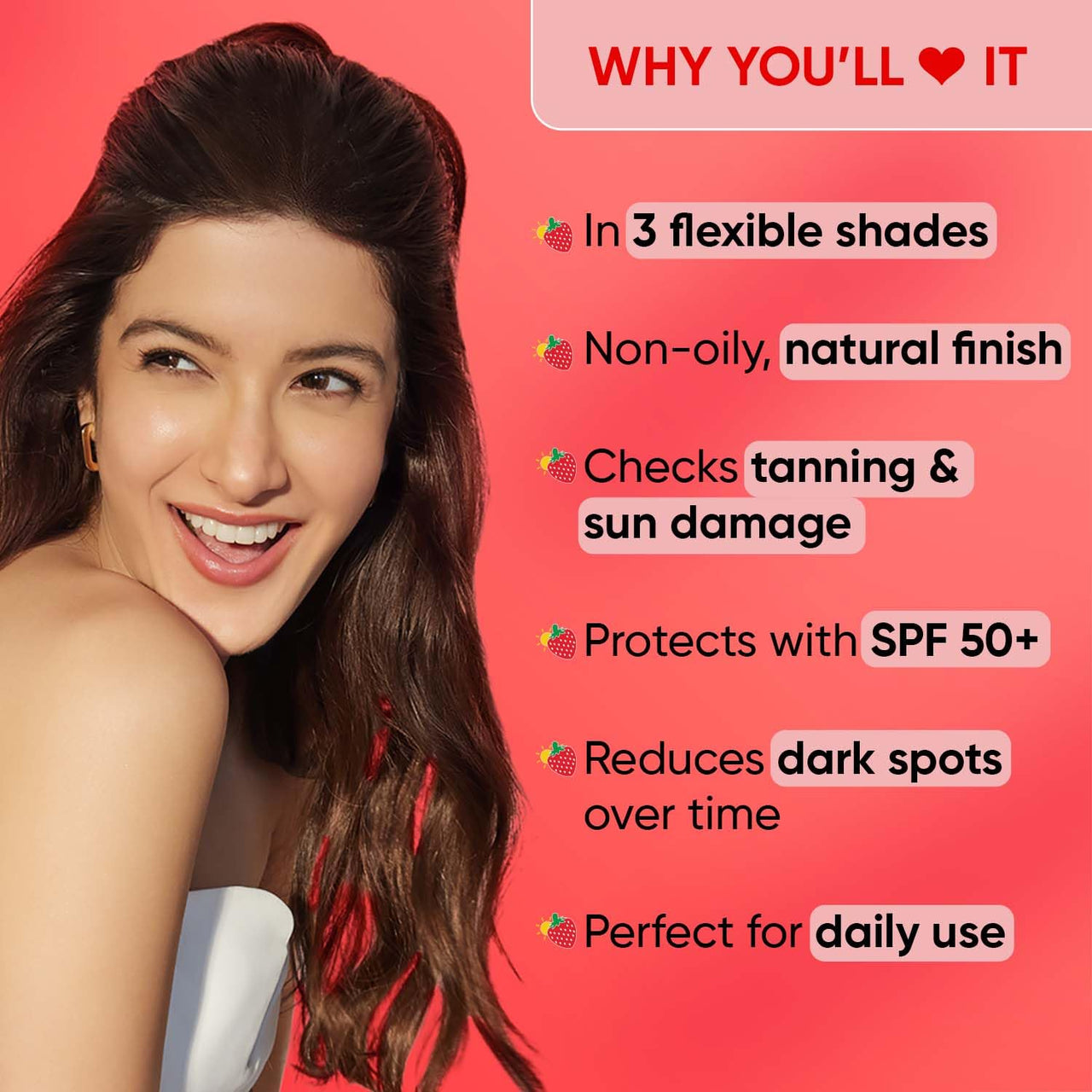 Dot & Key Strawberry Dew Tinted Sunscreen SPF 50+ Pa++++ - 01 Porcelain | Protection Against UA/UB | Broad Spectrum, Water & Sweat resistant | For All Skin Types | 50ml