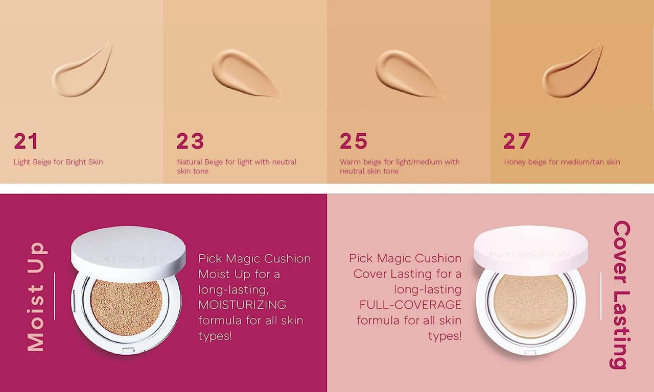 MISSHA Magic Cushion Cover Light I Mousse Foundation I SHADE NO. 21 I 15g I Long Lating Formula I Hydrating Skin I Matte Finish I Natural Glow I All SKin types