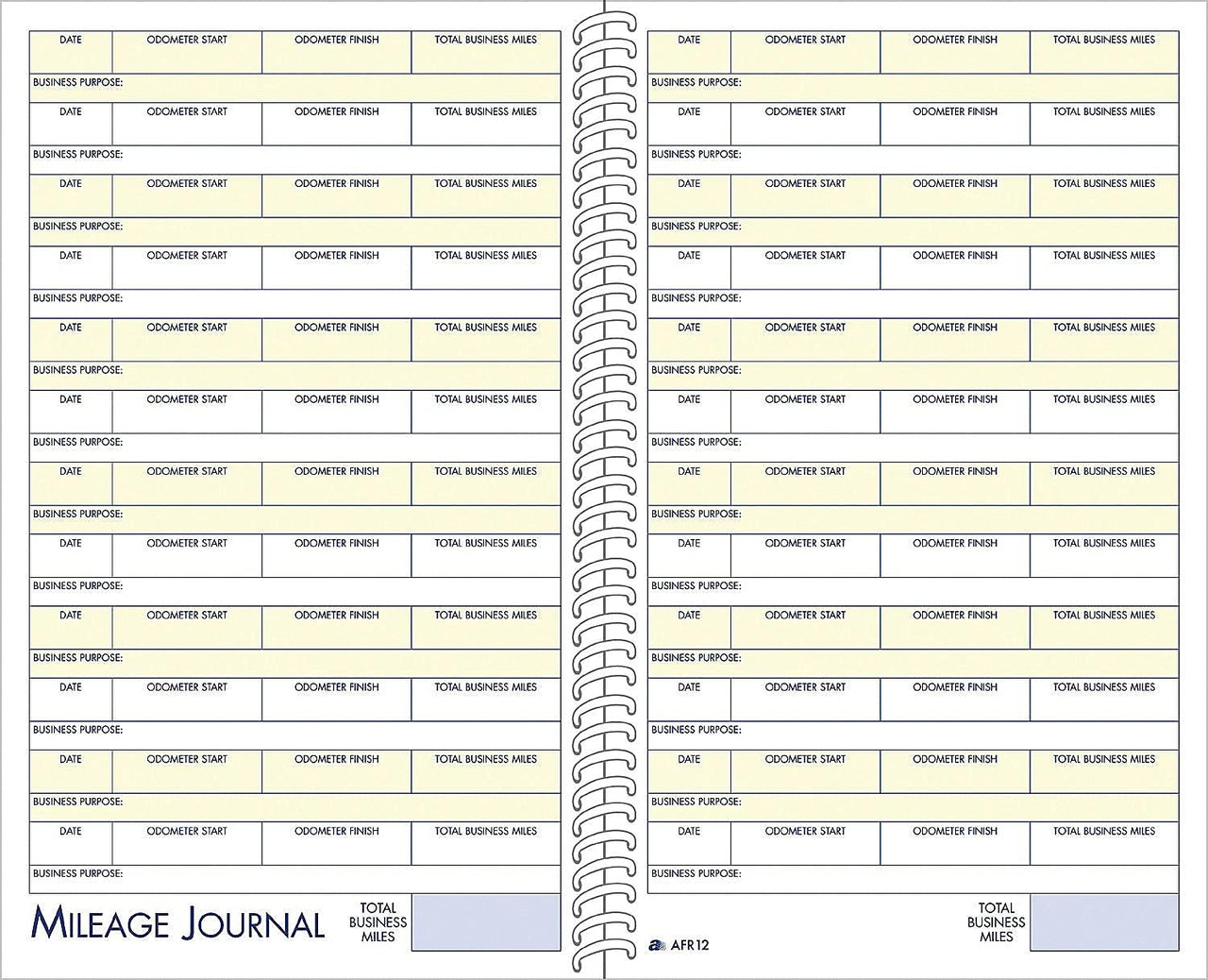 Adams ABFAFR12 Vehicle Mileage and Expense Journal, 5-1/4" x 8-1/2", Fits the Glove Box, Spiral Bound, 588 Mileage Entries, 6 Receipt Pockets,White