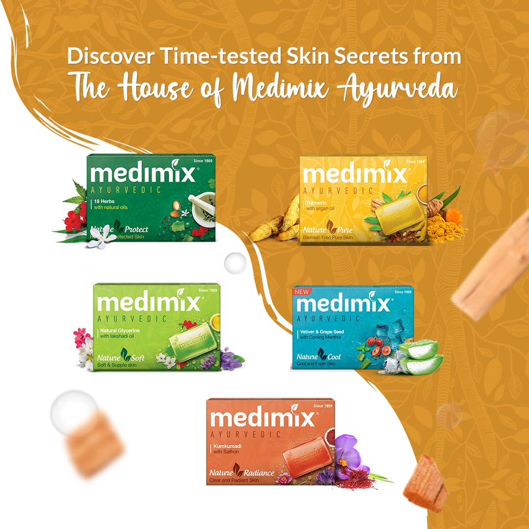 Medimix Ayurvedic Sandal Bathing Soap Bar With Eladi Oil 125Gm (Buy 4 and Get 1 Extra Combo Pack) | For Naturally Glowing Skin | Herbal | Natural | Paraben-free & Sulphate-free | 100% Vegan