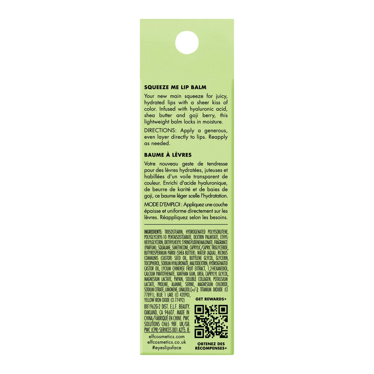 e.l.f. Squeeze Me Lip Balm, Moisturizing Lip Balm For A Sheer Tint Of Color, Infused With Hyaluronic Acid, Vegan & Cruelty-Free, Honeydew,1 Count, Green
