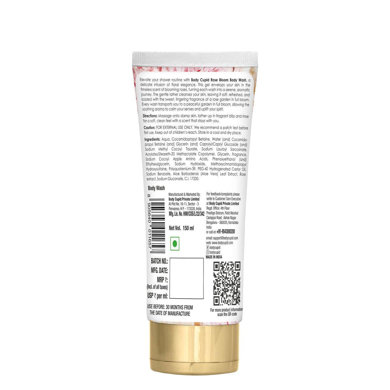 Body Cupid Rose Bloom Body Wash | No Parabens, Sulphates or Silicones | Infused with Pink Himalayan Roses | Luxury Shower Gel | 150ml