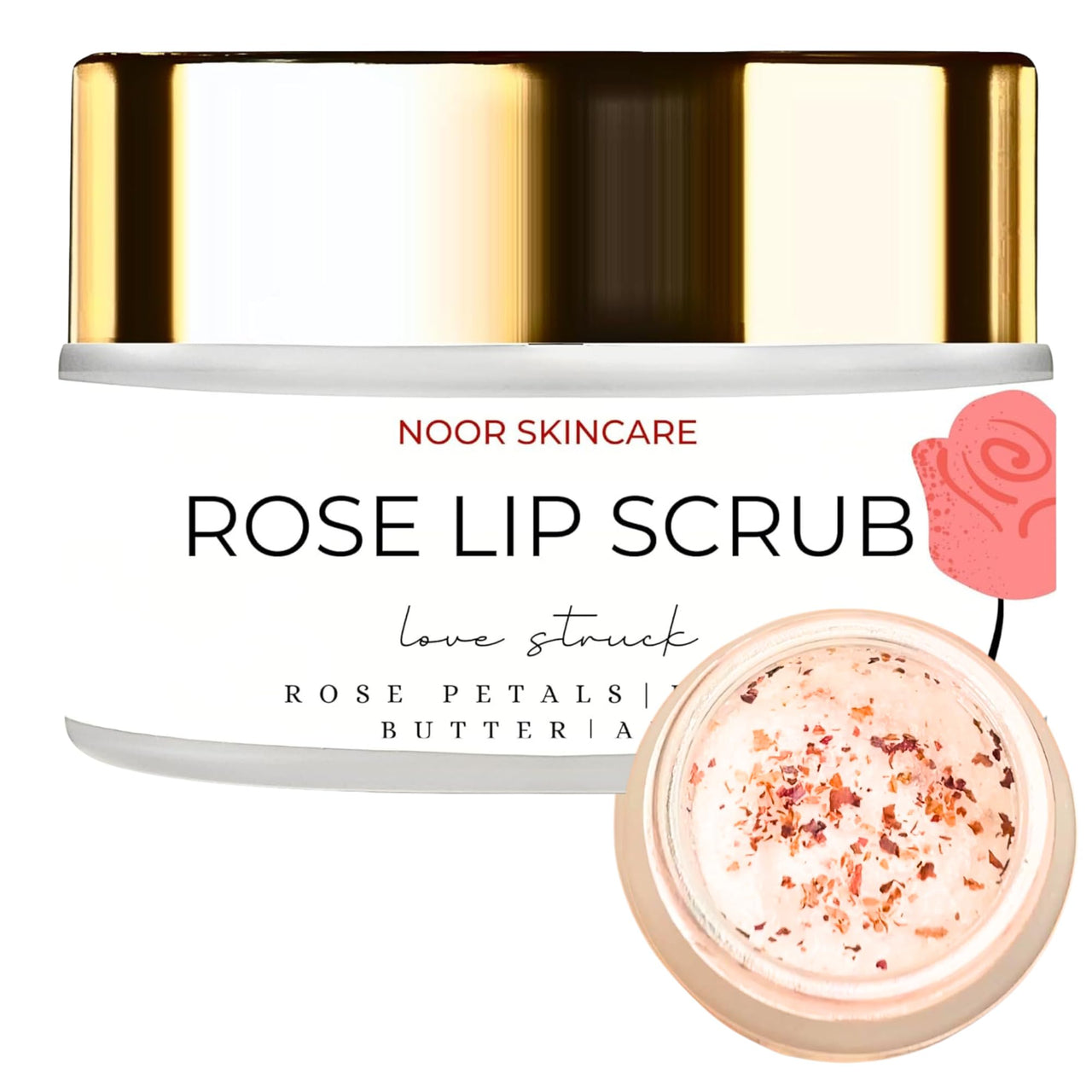 Noor Skincare Rose Lip Scrub for Dark Lips, Bright and Smoky Removal, Exfoliator for Women/Men (15g)