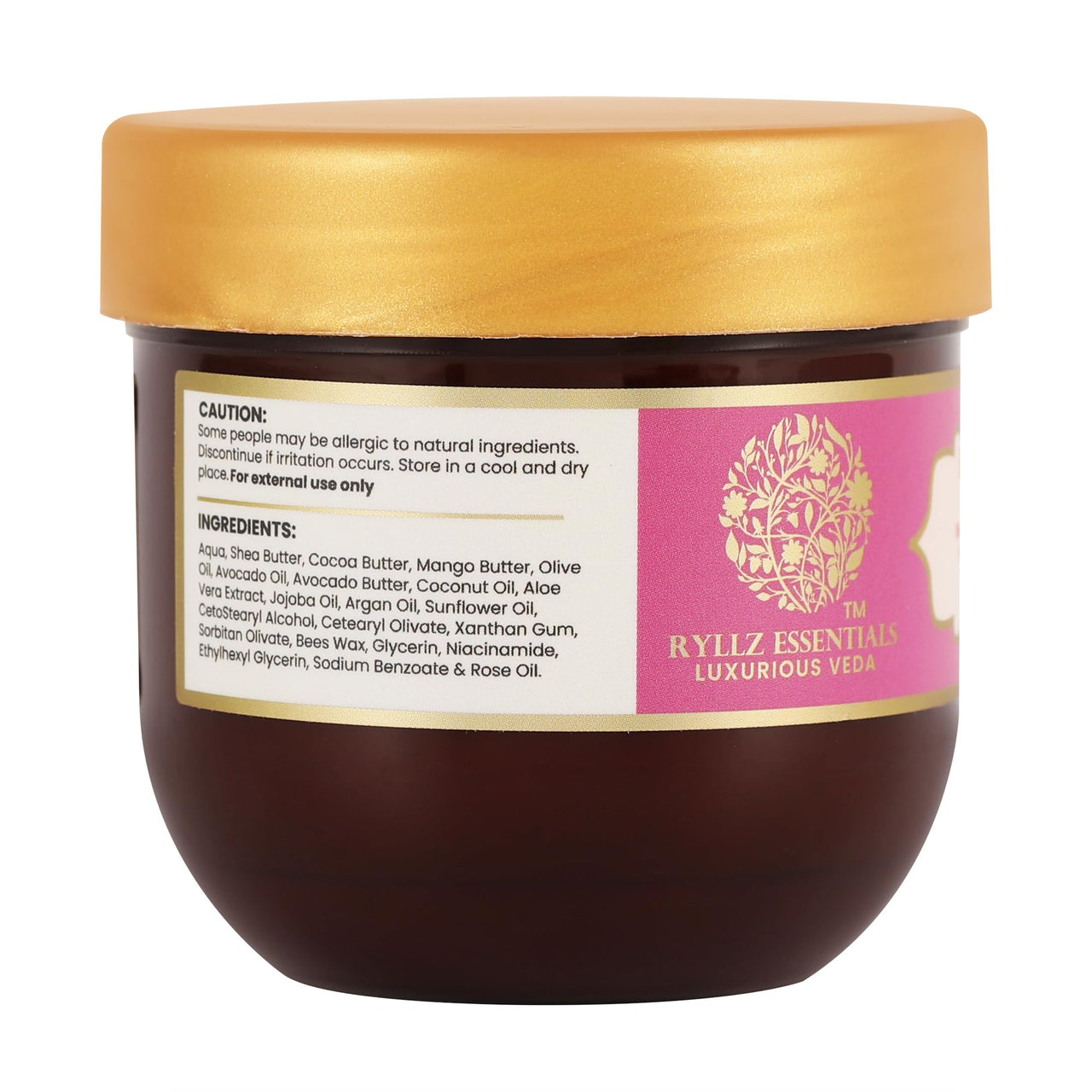 RYLLZ ESSENTIALS British Rose Body Butter | with Shea Butter, Cocoa Butter, Mango Butter, Niacinamide & Jojoba Oil | for 48Hrs Moisturisation, Stretch Marks, Dry/Itchy Skin & Uneven Skin Tone | 200 ml