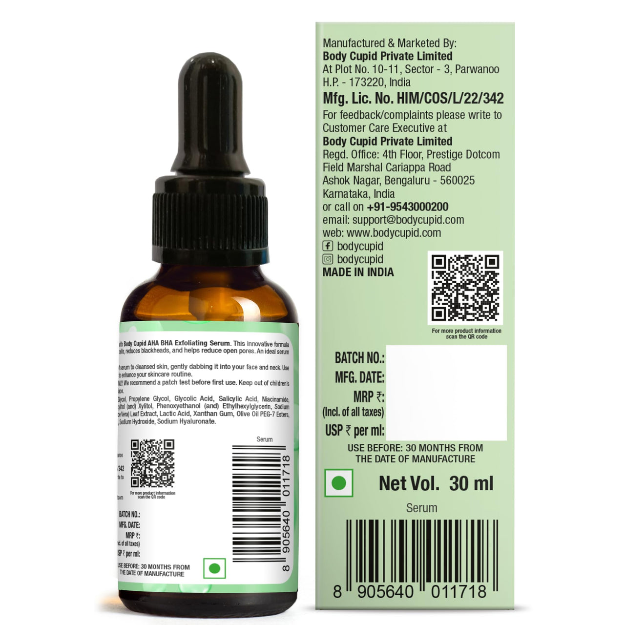 Body Cupid AHA BHA Serum - Exfoliate, Clear Pores, and Revitalizes Skin | 30 ml | All Skin types
