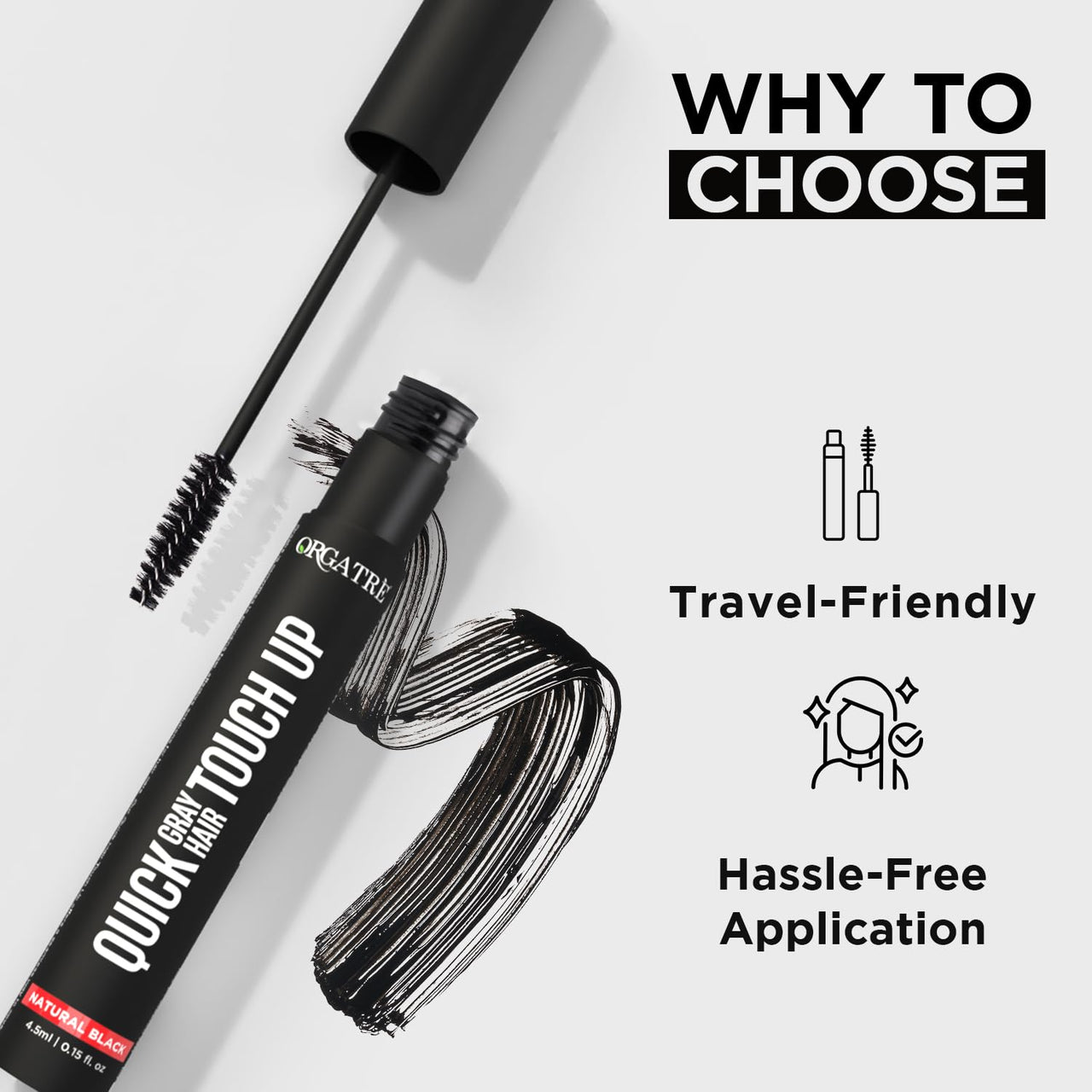 Orgatre Quick Gray Hair Touch Up Stick 4.5ml | Instant Gray Coverage for Men & Women | Semi Permanent | Black Color | Smudge-Proof & Long-Lasting | Ideal for All Hair Types | Enriched with Almond & Olive Oil (Pack of 2)