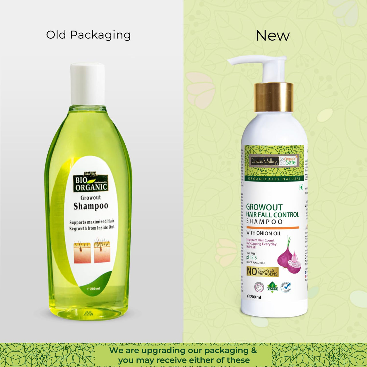 INDUS VALLEY Bio Organic Growout Shampoo 200ml for Hair Growth and Hairfall Control - 2 x 200g= 400g Set of 2