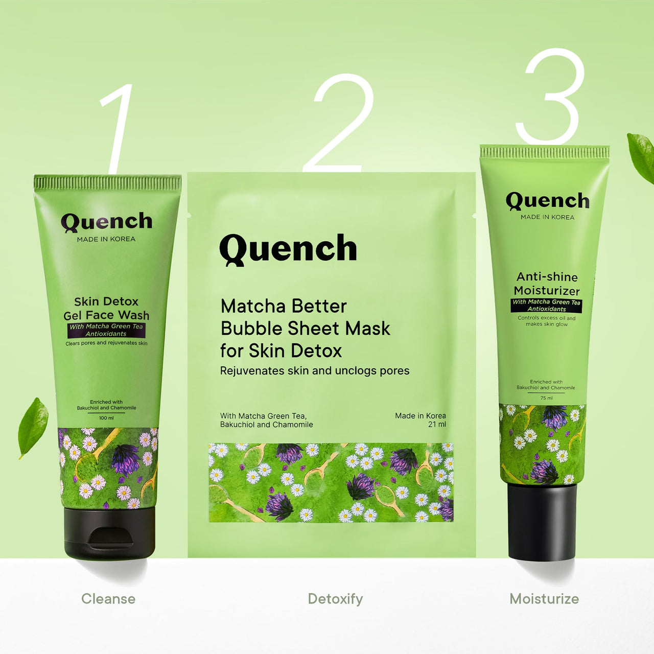 QUENCH BOTANICS Korean Bubble Sheet Mask With Matcha Green Tea Anti-Oxidants | Self-Foaming Korean Mask For Glowing Skin | Deep Cleanses & Purifies Skin | Made In Korea (Pack Of 1, 21Ml)