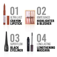 SHRYOAN Makeup Combo Set | Mascara, Eye-Liner, Matte Lipstick & Highlighter Combo Face Kit | Long Lasting, For All Skin Types | 100% Vegan & Cruelty-Free (4 Items Makeup Combo in the One Set)