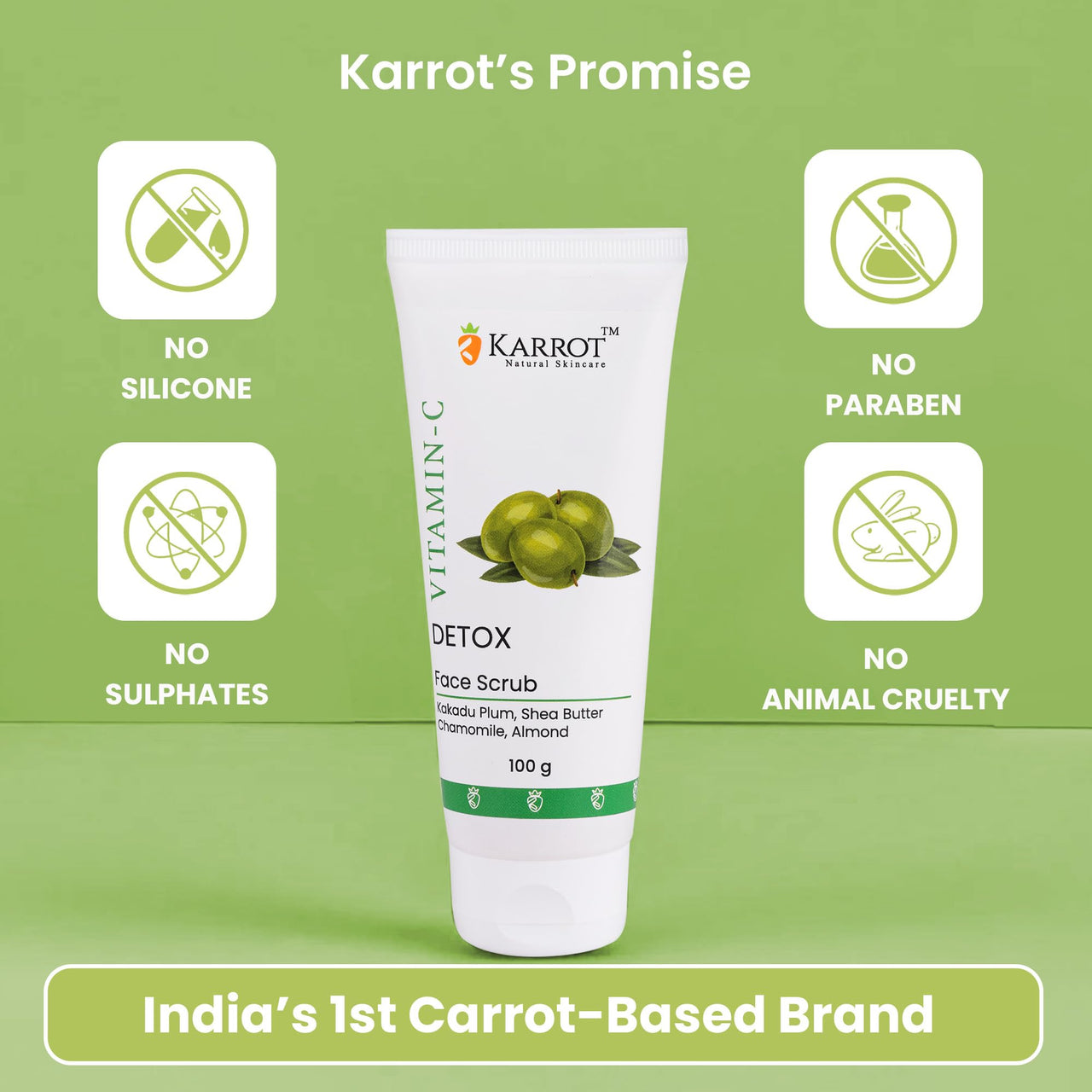 Karrot Natural Skincare Vitamin C Face Scrub for Glowing Skin, Combats Spots, Evens Tone and Minimizes Pores, Contains Lemons and Kakadu Plum Extracts, For Men and Women, All Skin Types, 100gms