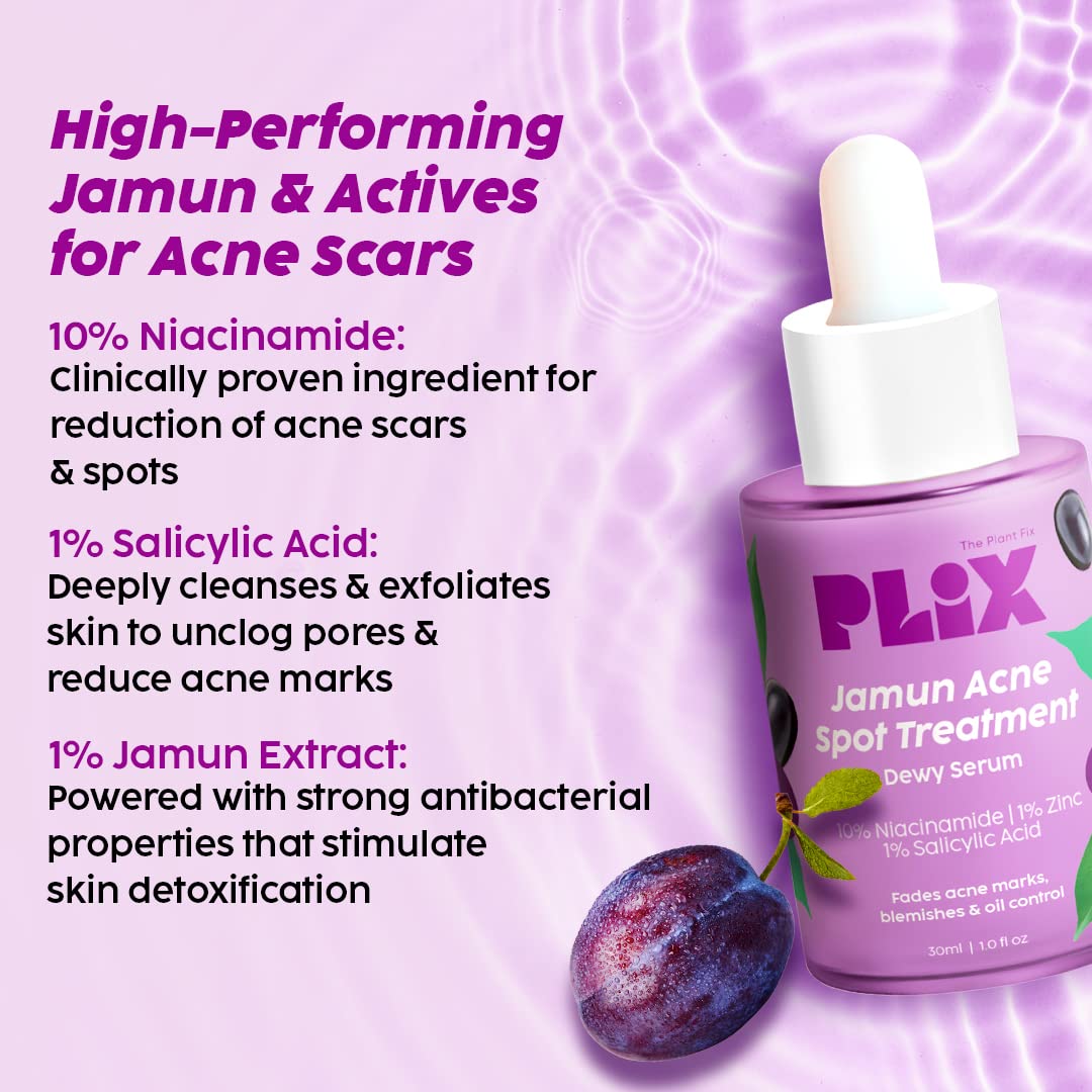 PLIX - THE PLANT FIX 10% Niacinamide Jamun Face Serum, 30ml (Pack Of 2) For Acne Marks, Blemishes, Oil Control With 1% Zinc & Witch Hazel, Skin Clarifying Serum For Unisex With Acne-Prone Skin