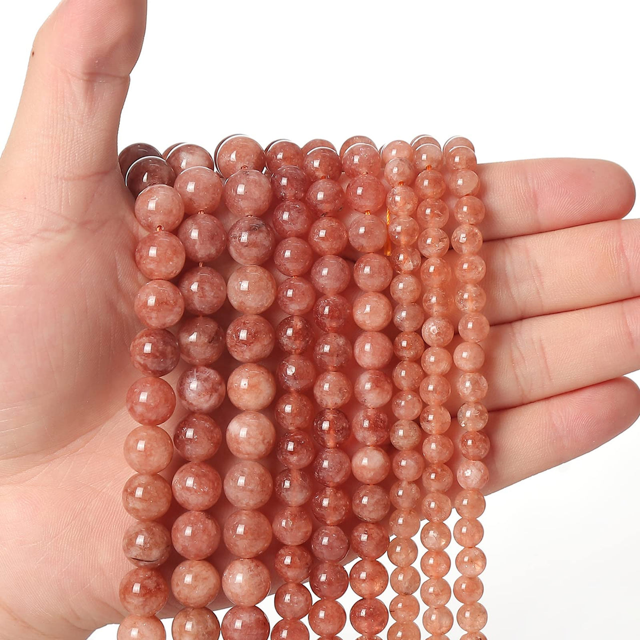 60pcs 6mm Natural Stone Beads Sunstone Chalcedony Beads Energy Crystal Healing Power Gemstone for Jewelry Making, DIY Bracelet Necklace