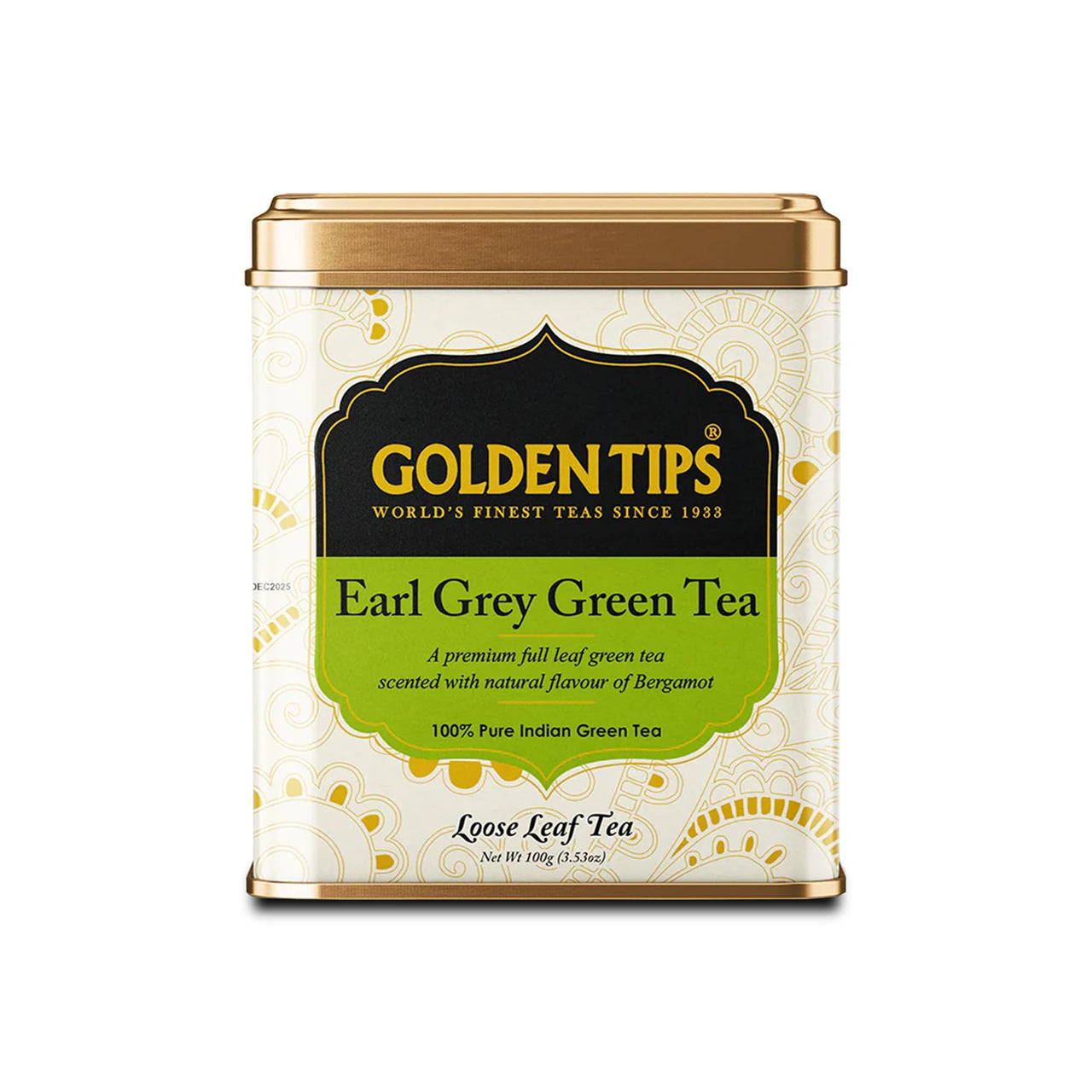 Golden Tips Earl Grey Green Tea Loose Leaves Tin can (100 Gram, 50 Cups)